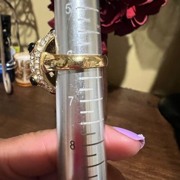 J. Crew Gold Plated Pave Crystal with Black Bead Accents Cocktail Ring Size 6 - Picture 5 of 6